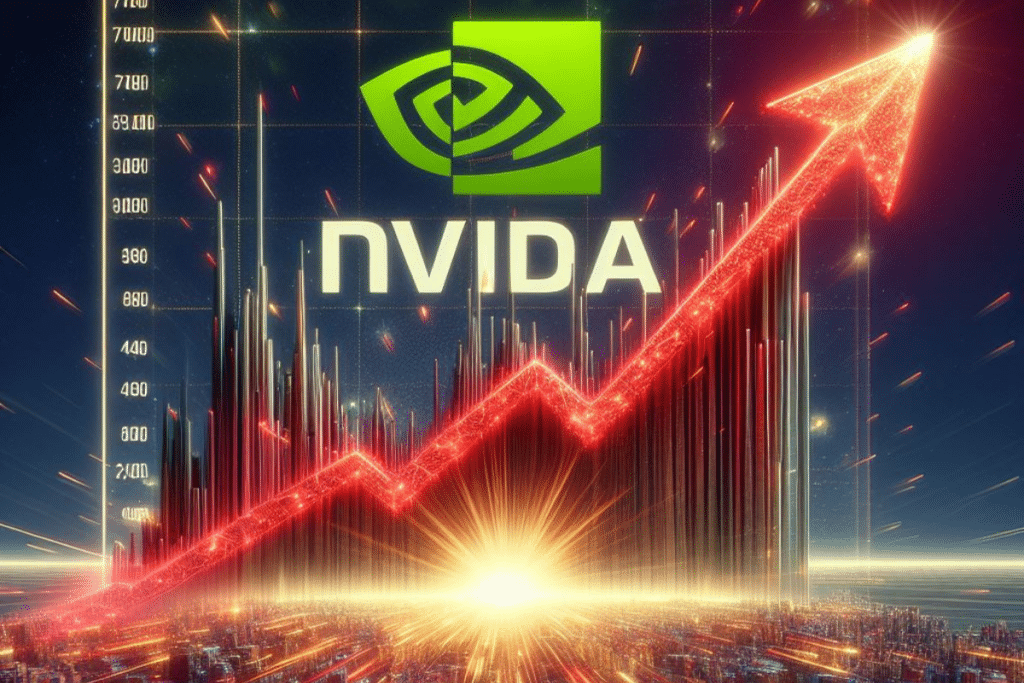 A picture of the nvidia logo with an arrow going up.