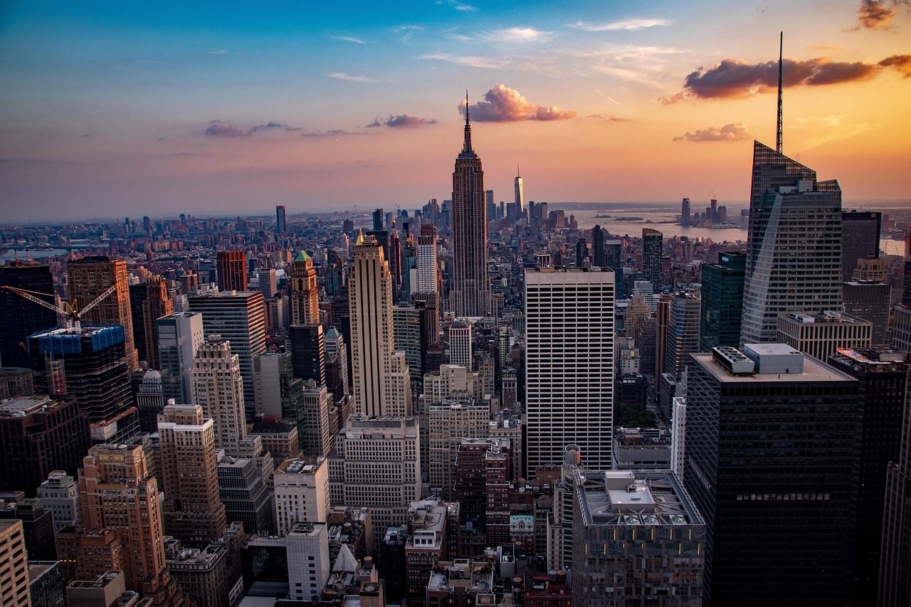 sunset, manhattan, city, skyline, nature, architecture, usa, america, cityscape, nyc, travel, new, skyscraper, downtown, york, view, new york city, dusk, empire, state, empire state building, panoramic, skyscrapers, scenic, yellow, orange
